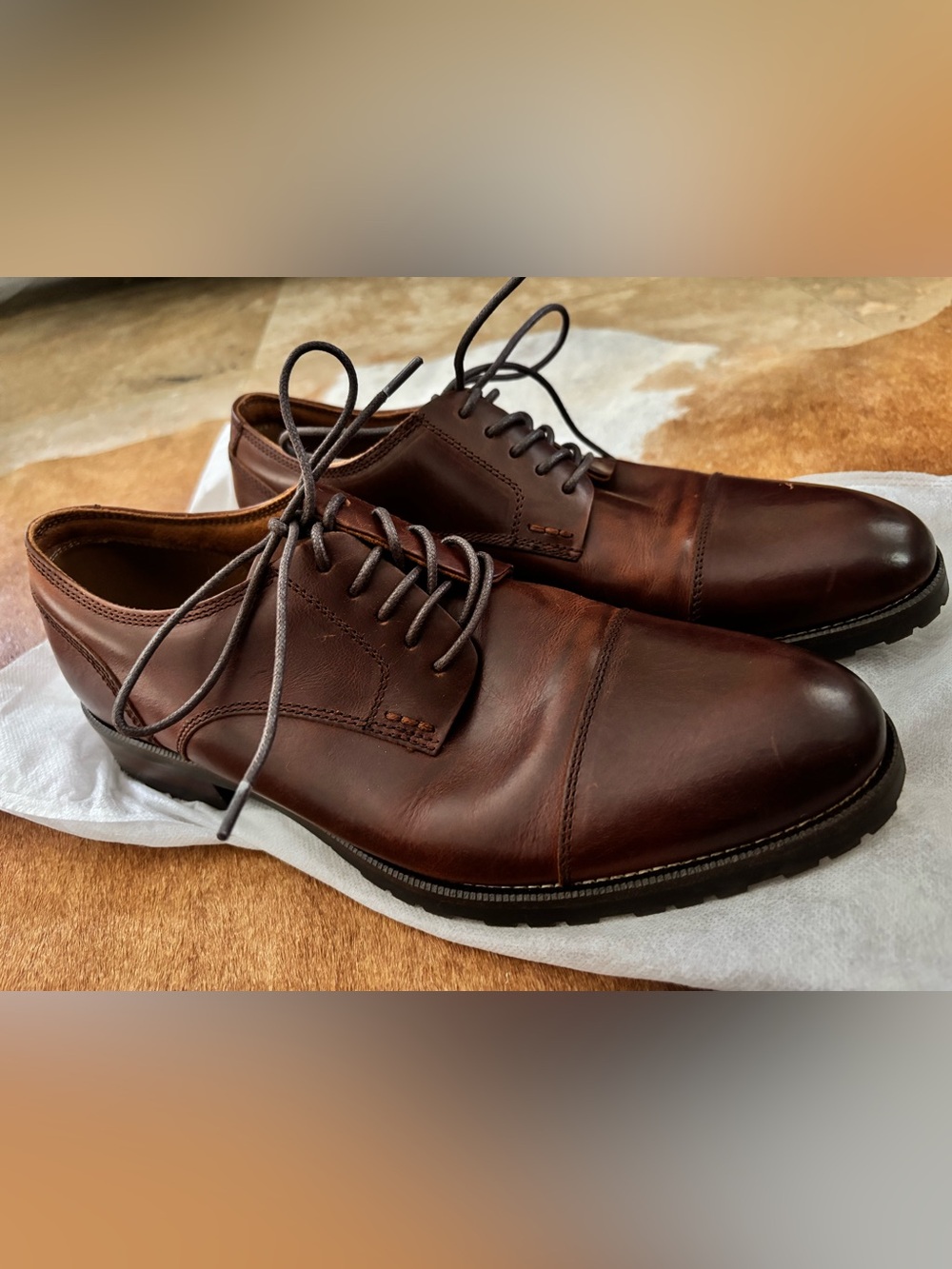 Aldo Men's Dark Brown Leather Cap-Toe Oxfords